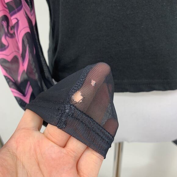 Barbie Top Womens L large Black Cropped Logo Mesh Long Sleeve Y2K Layered *READ - Picture 8 of 14